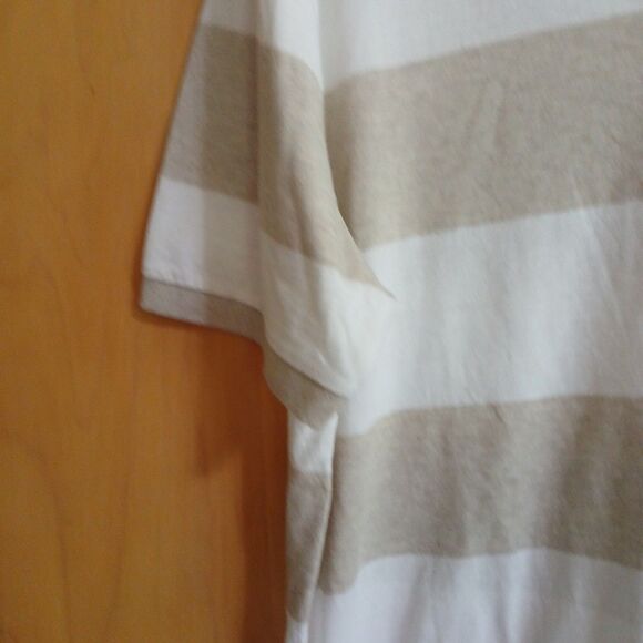 Roebuck & Co Polo Shirt Mens Large TAN White Striped Short Sleeve NWT - Picture 4 of 16